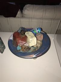 LARGE POTTERY BOWL WITH HANDCRAFTED SOAP ROCKS