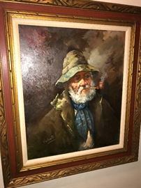 OIL ON CANVAS PAINTING OF CAPTAIN WITH PIPE