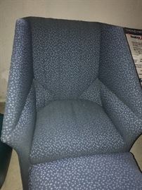 MID-CENTURY MODERN BAKER FURNITURE BLUE CHAIR AND OTTOMAN