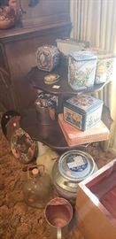 antique table tiered tin