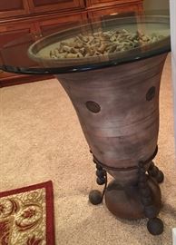 GLASS TOP WINE CORK TABLE ( WINE CORKS CAN BE REMOVED)