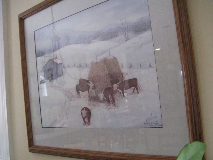Framed Queena Stovall Print, 'Herefords in the Snow'
