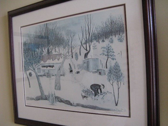 Signed and Framed Queena Stovall Print, 'Cabin on Triple Oaks Farm'