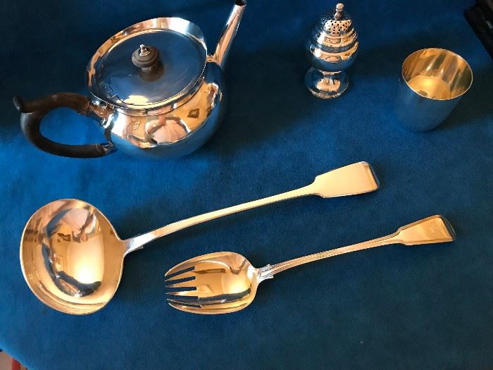 Sterling Silver items including Early 19c Dublin Ladle & Late 18c Wm. Eley & Wm. Fearn Salad Serving Fork
