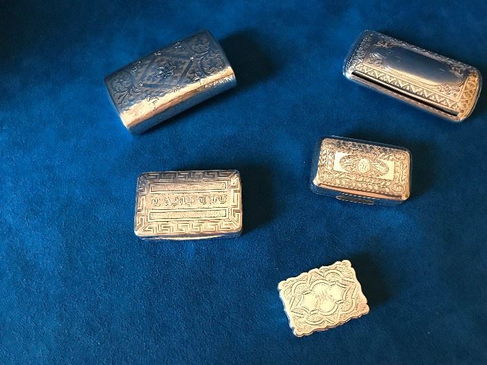 Part of the Large Lot of Early 19c Birmingham (England) Sterling Silver Vinaigrettes and Snuff Boxes
