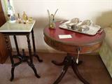marble topped table; drum table