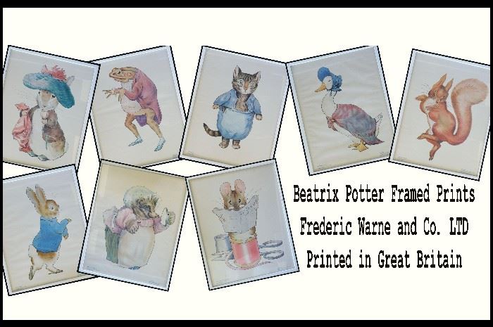 Eight Beatrix Potter Framed Vintage Prints from the 1960s.