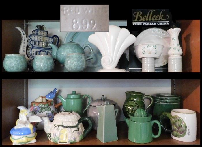 Ceramics including Teapots, Red Wing no. 892 and Belleek China.