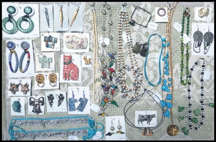 Jewelry: Patrick Meyer, JJ , Sterling, Retablo Charms, Cows, Cats, Birds, Bows,  Cloth, Jade and more.