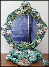 Large Ceramic Ornate Floral Table Mirror. Created by Mary Carroll,  Minnesota Artist.