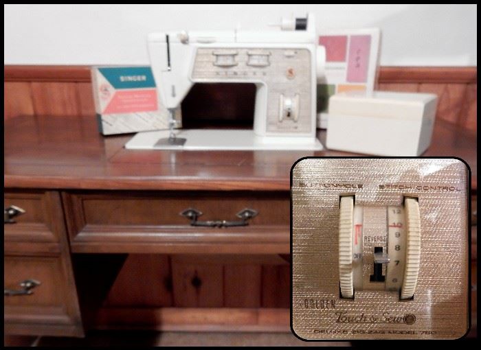 Singer Electric Golden Touch and Sew Deluxe Zig-Zag Model 750 Sewing Machine with Base.