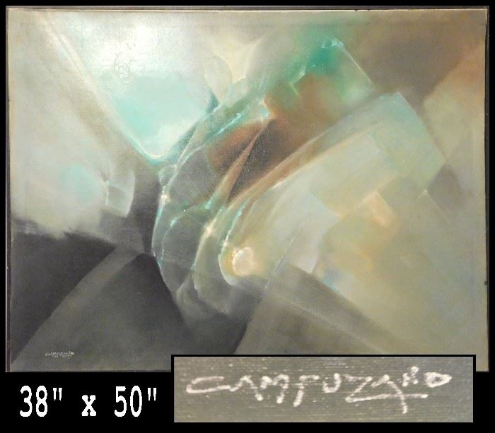 Signed Mid-Century Modern Abstract Oil Painting by Jose Luis Campuzano ((1918-1979).  Stunning.