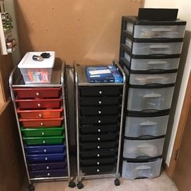 Three multi-drawer storage units