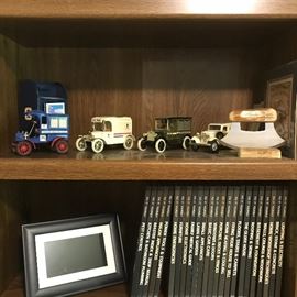 Display with miniature car and truck collection and CD's