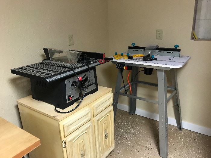 Two table saws with cabinet