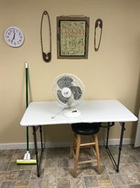Portable table with fan and wall accessories