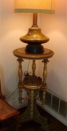 Fabulous Asthetic Movement plant stand and Bronze Japanese Lamp