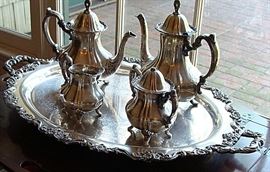 Large ornate vintage silverplate tea and coffee set
