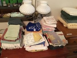 Double lamp -hobnail glass and tea towels/kitchen towels