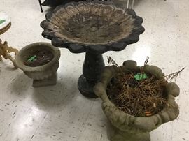 Planters & bird bath