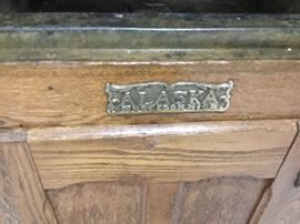 Closeup of name on old ice box