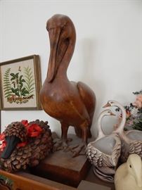 Monumental carved wood pelican