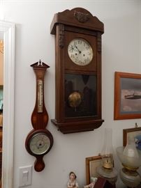 Antique barometer & German wall clock