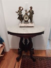 French clock & marble top table