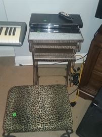 DVD Player, Mirrored Stacking Tables & Leopard Print Stool