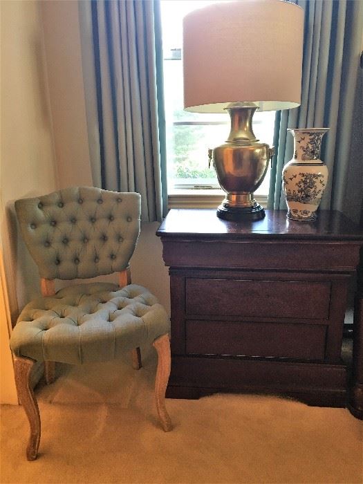 Teal Vanity Chair, Large Brass Lamp (2-available)