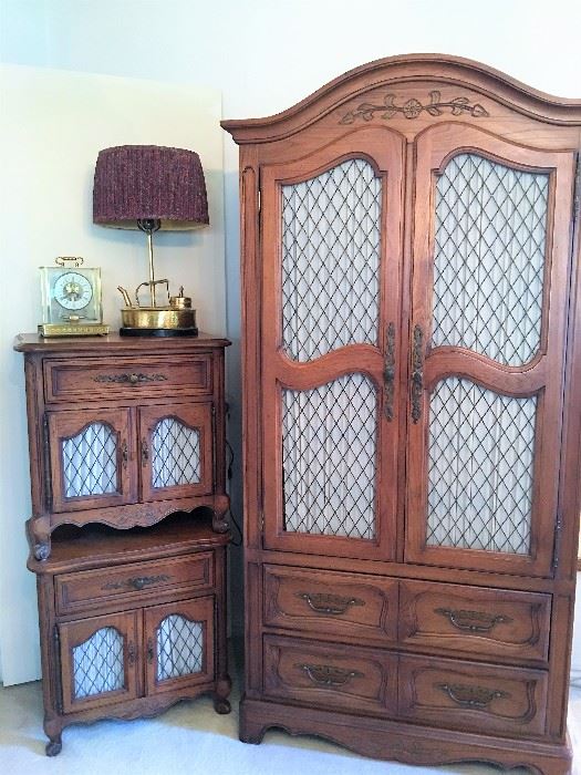 Vintage Hickory Armoire & Nightstands,                         
Brass Tea Kettle Lamp