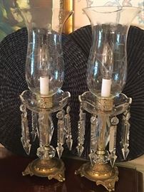 Pair of cut glass/brass Lusters