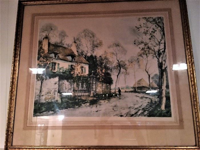 31.5 x 28" "Old House in Bourgogne, France" signed etching by artist Paul Emile Lecomte