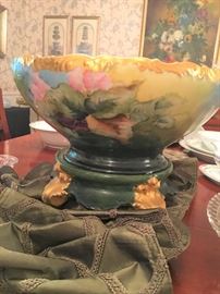 T & V Limoge 14"D Punch Bowl, on Stand                                   Bowl 6"h, Stand 3.75"h.....total height 9.75"                              Gorgeous bowl!  Pictures don't do it justice!