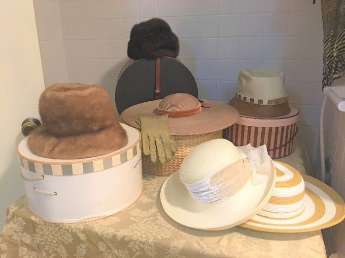 1940's & 1950's Hats                                                                            Two Mink, One Leather Cloche, Three Straw