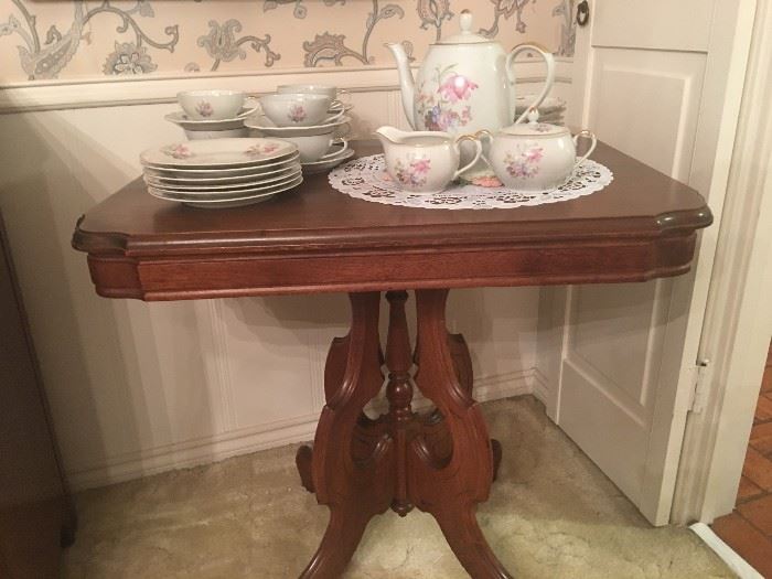 Beautiful Eastlake Table....great condition.                                 Hertel Jacob Tea Set, w/hallmark Bavaria Germany