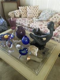 Coffee table has matching lamp tables & sofa table.  Sofa is one of 5.  Three leather.