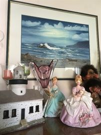 Pt. Loma lighthouse & Joseph Originals figurines.  Original watercolor