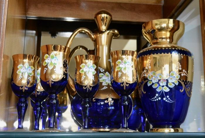 Italian Gold and Floral Accent Decanter Set