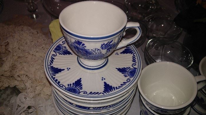 24 pcs Delft Blue tea cups & saucers