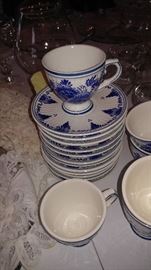 #24 pcs Delft Blue tea cups & saucers