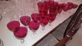 Hand blown cranberry stemware