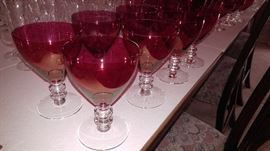 Hand blown cranberry stemware