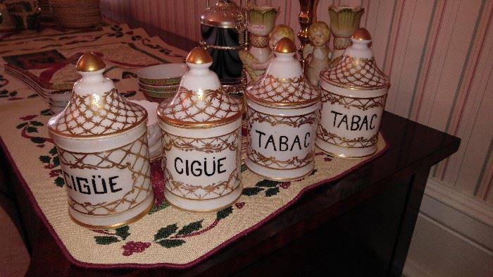Antique Signed & hand painted tobacco jars/ humidor jars
