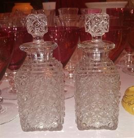 Victorian hand blown daisy & button perfume bottles with glass stoppers