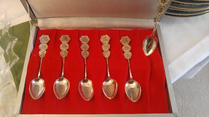 Sterling silver Oriental spoon set