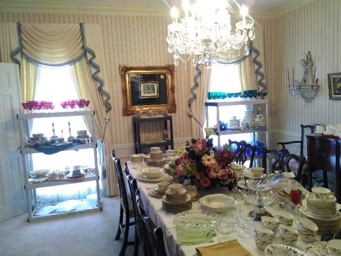 Beautiful dining room with tons of China and Crystal please make note none of the dining room furniture is for sale at this time
We will have another sale two years down the road when my client sells her home in Florida the furniture from there will be moved here & we will sell everything  later 