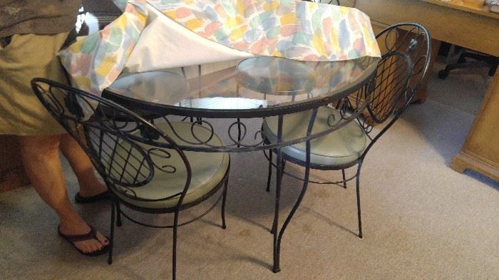 Pretty glass and wrought iron table and chair kitchen set