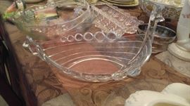 Amazing antique crystal swan dish