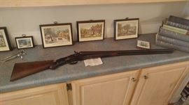 12 gauge Antique double barrel shot gun
Belgium fine Damascus finish by
Nanssen Sons & Company